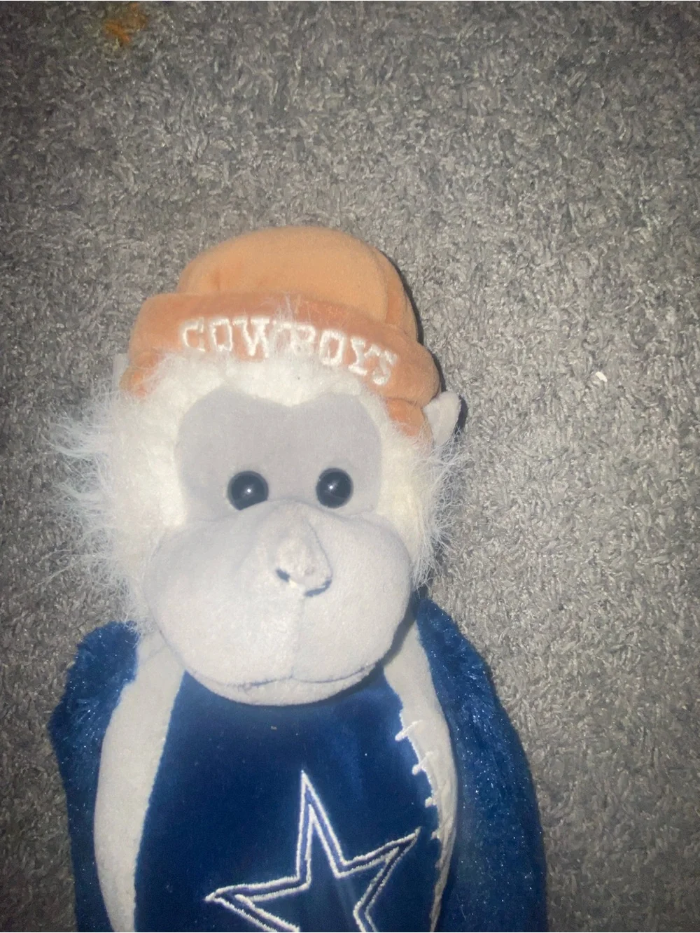 Plush Sports Monkey Toy in Blue with Star Logo Dallas cowboys vtg